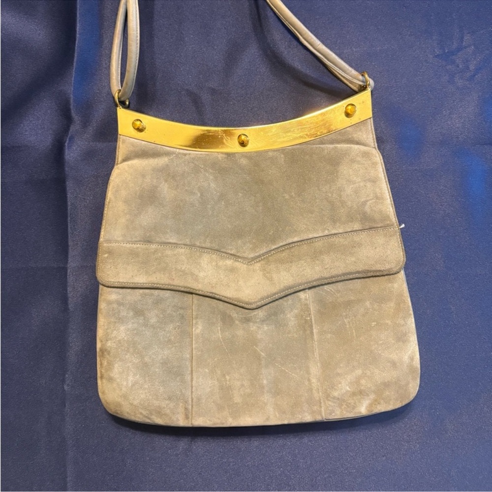 Palizzio Vintage Italian Grey Suede Handbag w/Shoulder Strap